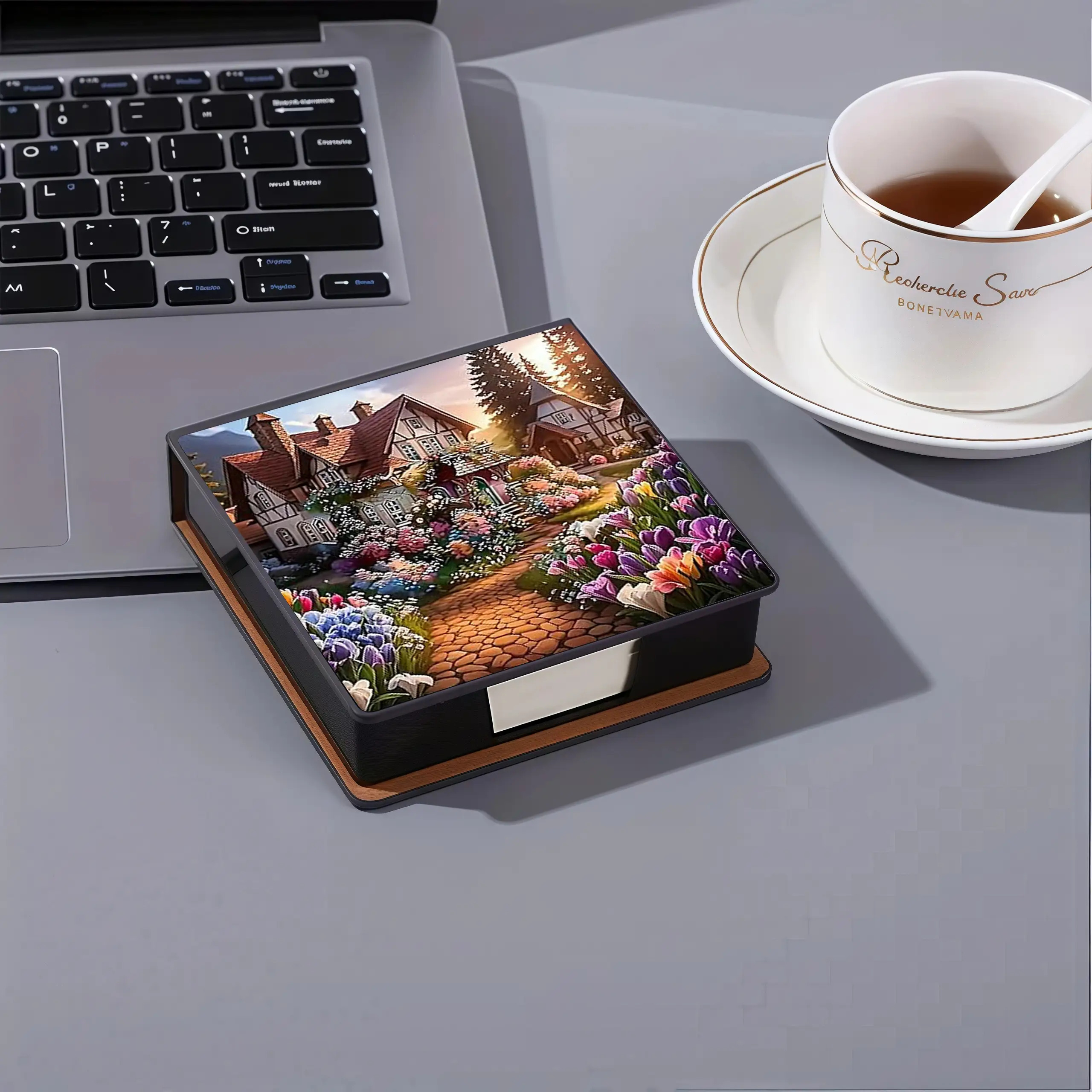 TEMU 1pc Diamond Painting, Flower Path House Mexican Style: Crystal Sticker Box With 160pcs Folk Post-it Notes And Embroidered Faux Leather Pouch