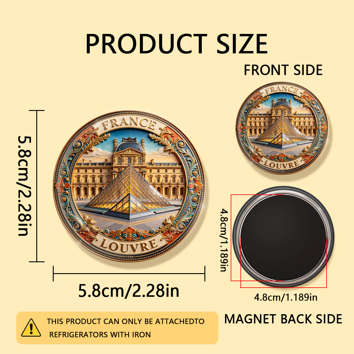 TEMU 1pc 2d Flat France Louvre Durable Round Fridge Magnet, Suitable For Photos, Postcards, Etc. To , As A Kitchen Decoration., 2d Flat