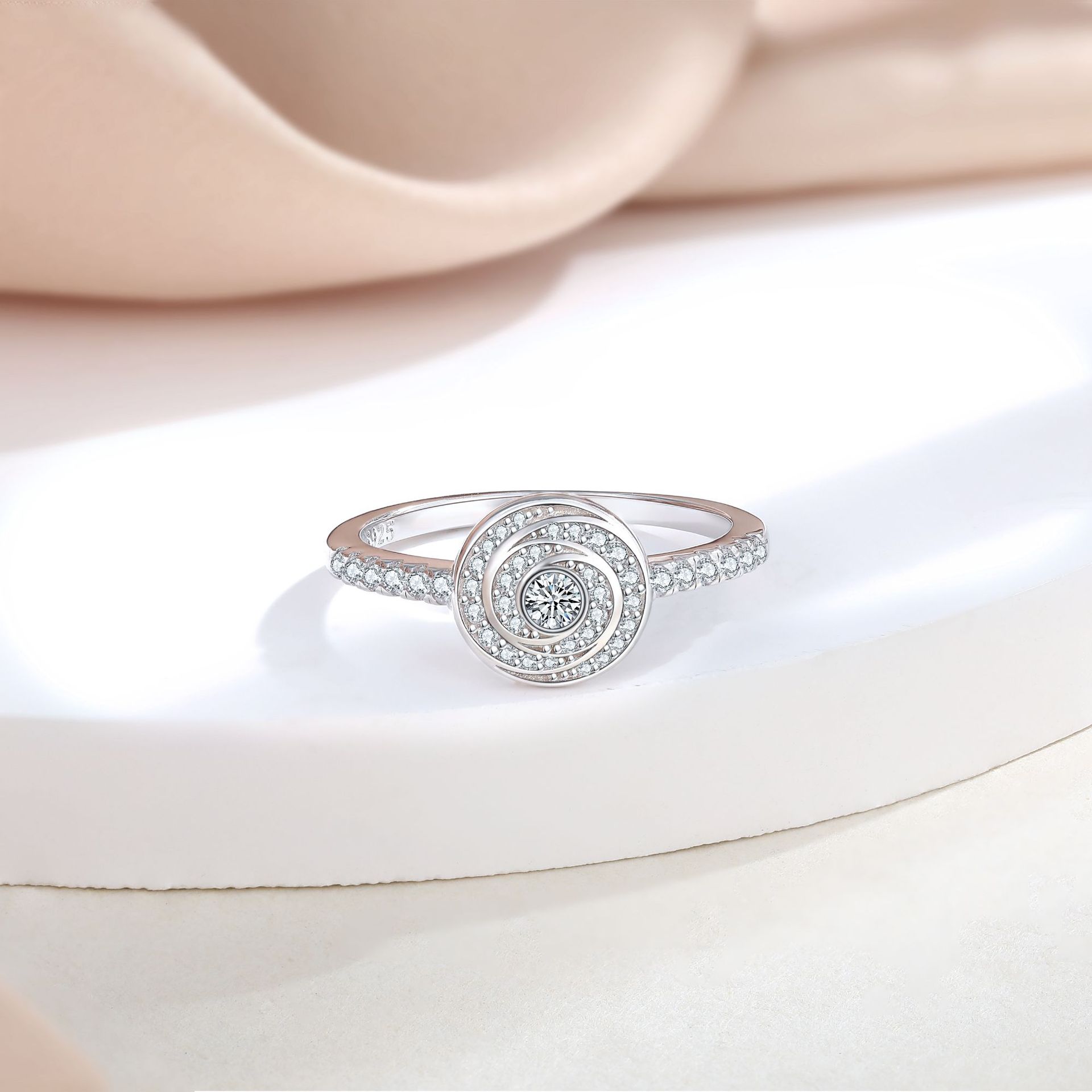 Men's S925 Silver Moissanite Beaded Trim Eternity Ring, Statement