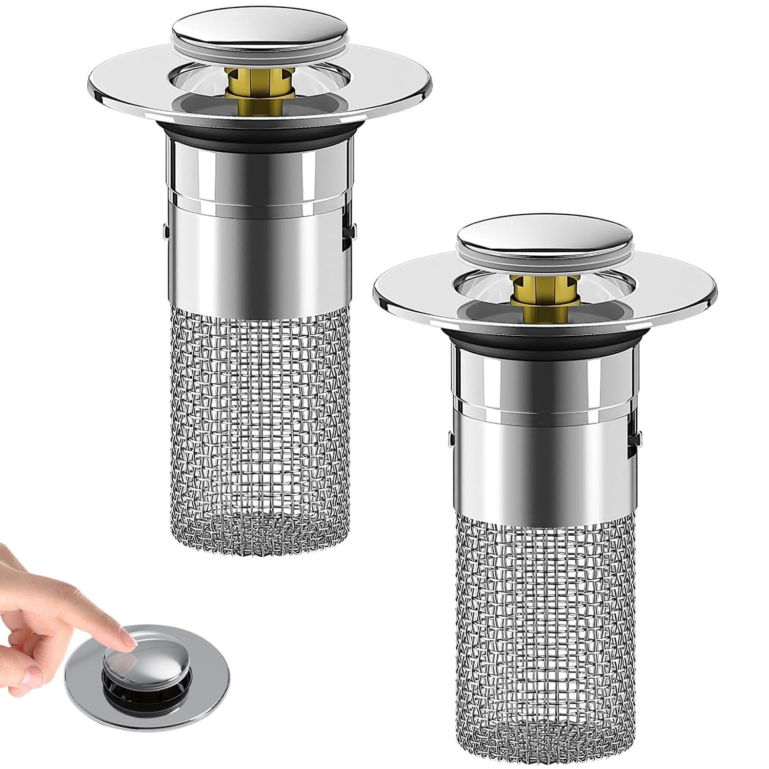 TEMU 2pcs Bouchon de Drain d'Évier de Salle de Bain, Pièce de Capture de Cheveux de Bouchon de Drain d'Évier Pop-Up avec Panier de Filtre de Drain de