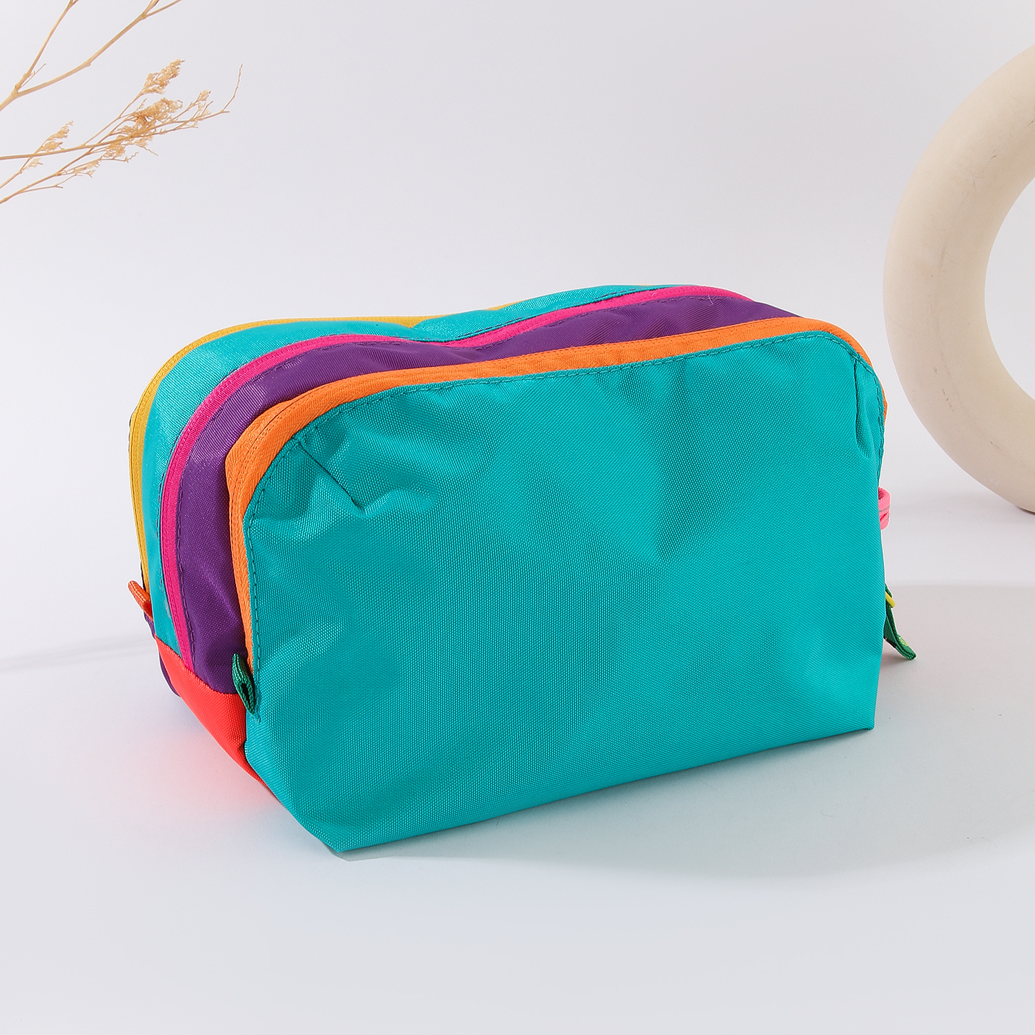 TEMU Dopamine Color-blocking Wash Bag, Summer Travel Portable Storage Bag, Back-to- Bag, Large Capacity Cosmetic Organizer Bag, Qixi Festival Gift,