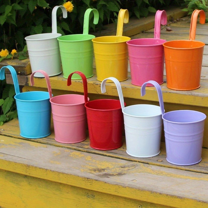 10pcs set iron   balcony pots planters wall hanging metal bucket flower holder vase flower pot garden decoration supplies