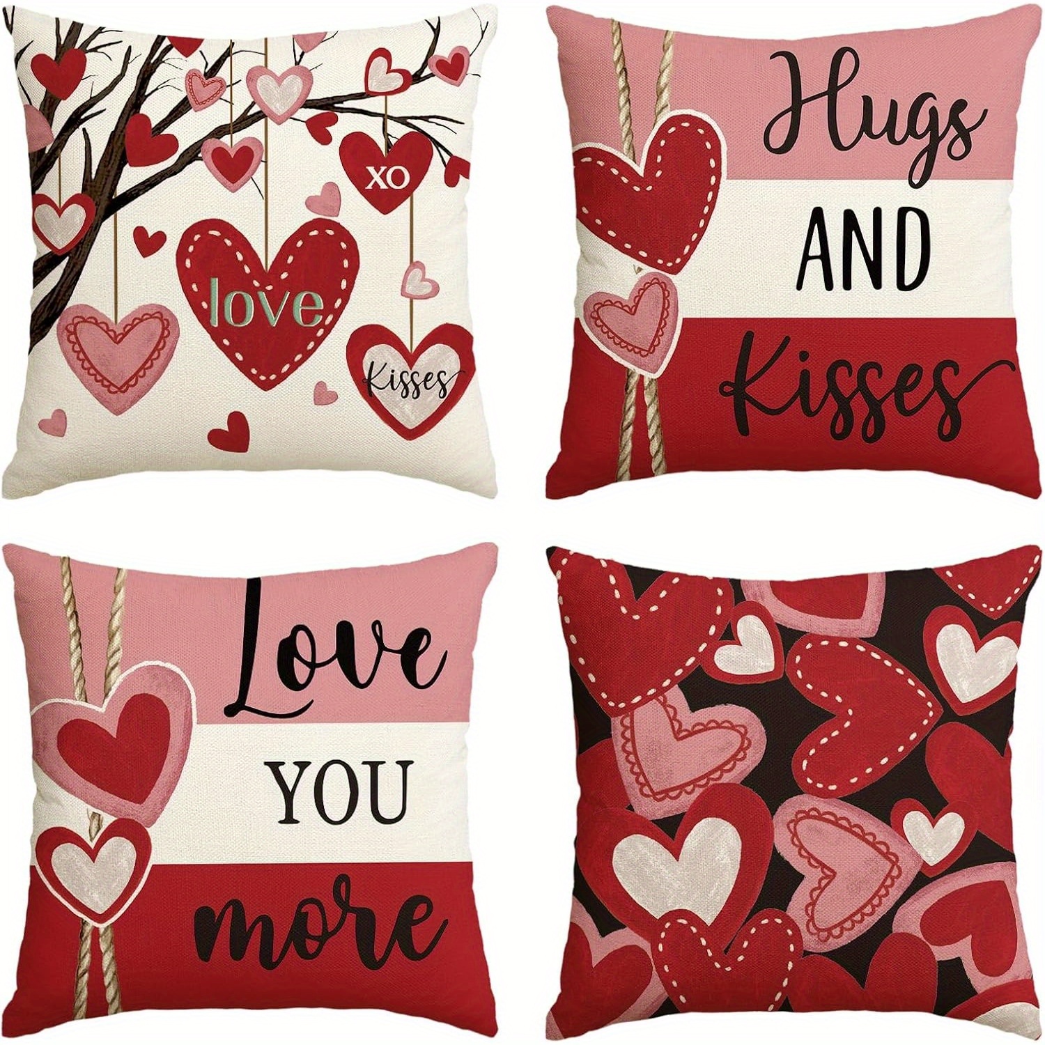 

4-pack Valentine's Day Pillow Covers, Contemporary Style, 18x18 Inch, 100% Polyester, Machine Washable, Zipper Closure, Love & , Home Sofa Decor, Anniversary Wedding Cushion Cases - No Insert