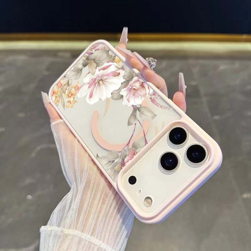 TEMU White Peony Magnetic Phone Case Suitable For Iphone 17 16 15 14 13 12 11 Pro Pro 17 Plus Air 17 Pro Inclusive Lens Protection Anime Protection