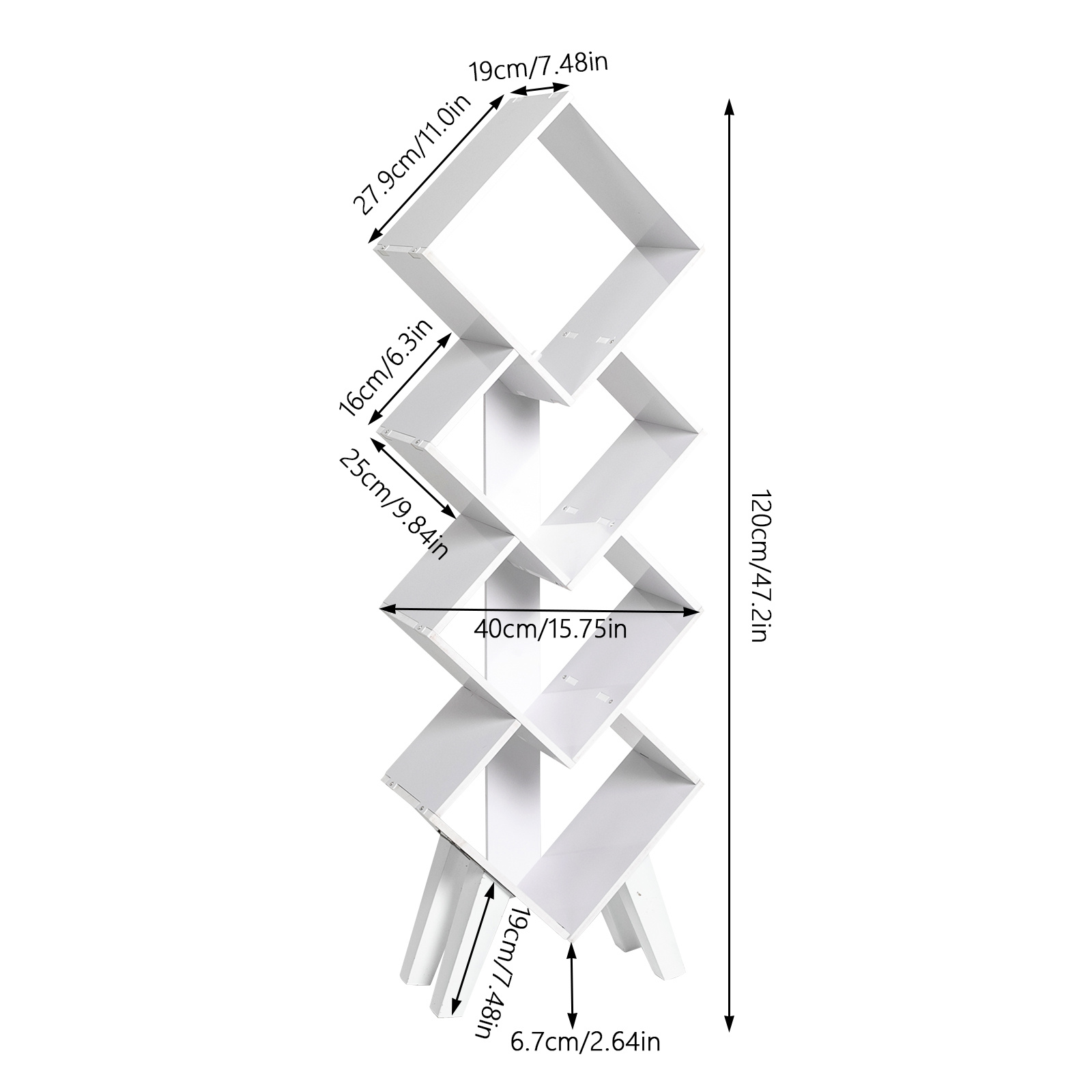 Image of 4-tier Freestanding Bookshelf Measuring 40 X 19 X 120 Cm, Suitable For Storing And Displaying Items In The Bedroom, Office, Bathroom, Or Living Room.