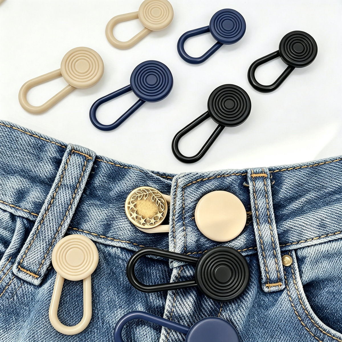 TEMU 6 Pack Button Extender For Pants - Instant Waistband Expander, No-sew Adjustable Jean Button Extension, Durable Rubber Waist Tightener, Unisex