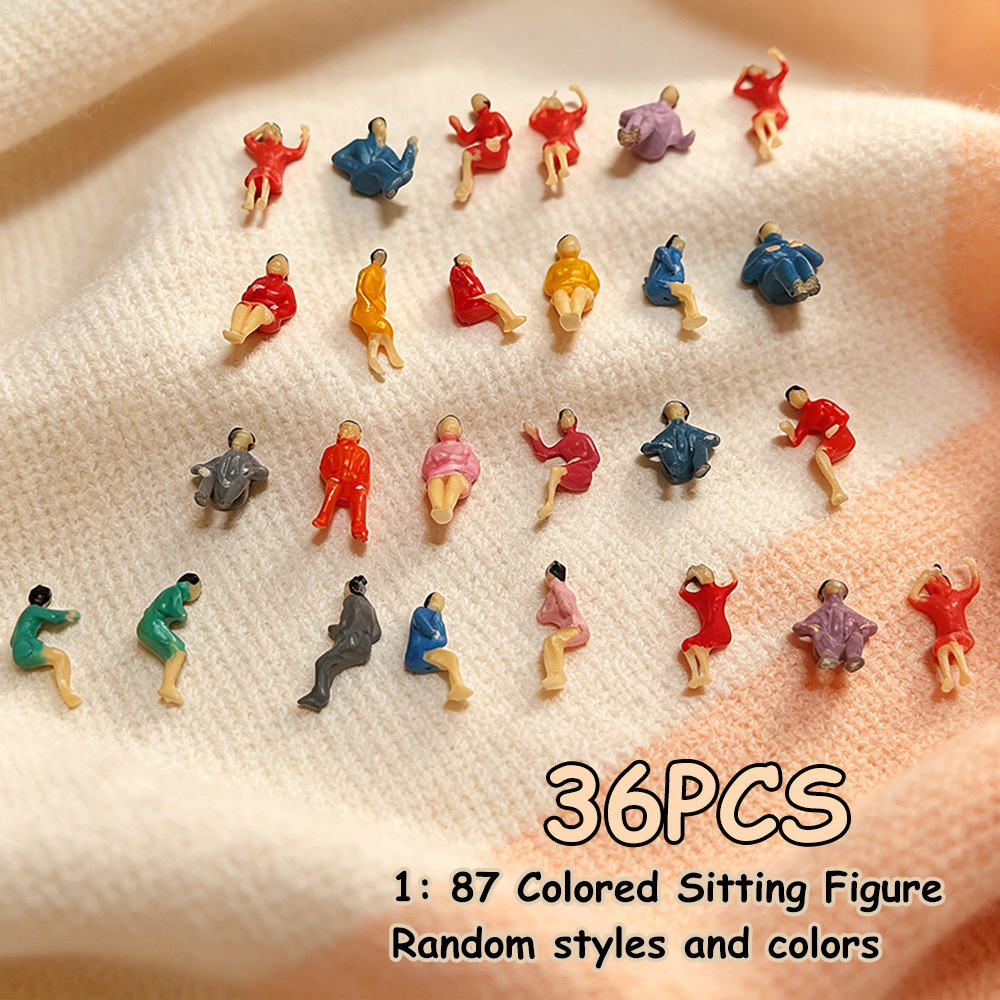 TEMU 36pcs Miniature Seated Character Models, Random Styles And Colors, 1:87 Scale Character Models, Railway Landscapes, And Architecture Scene