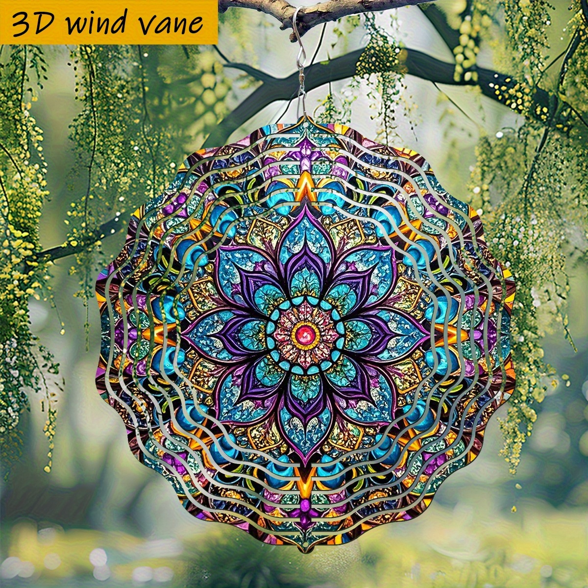 TEMU 3d "colorful Mandala Pattern" 25.5cm/10in X 25.5cm/10in Rotating Hook, 360° Diy Double-sided Round Indoor & Outdoor Hanging Decoration