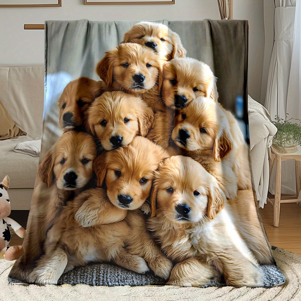 TEMU 1pc Many Puppies In A Group Portable Blanket- Lightweight Throwfor Sofa, Travel, Camping, Livingroom, Office, Couch, Chair, And Bed - Digital
