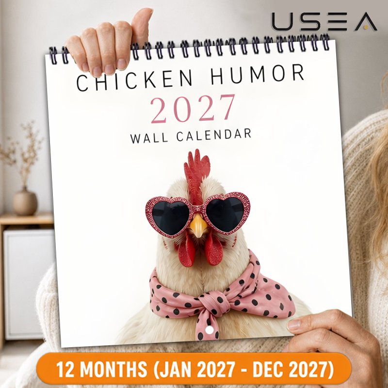 TEMU 2027 Wall Calendar, 12 Months Jan 2027-dec 2027 Hanging Twin Wire Spiral Calendar, 8.3x8.3 Inch Funny Chicken Humor Square Calendar, Large