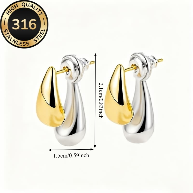 Women's Hypoallergenic Two-Tone Golden Silver Teardrop Stud Earrings