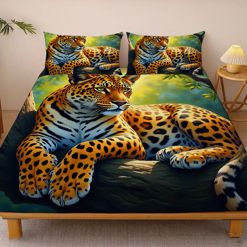 TEMU A Beautiful And Elegant Leopard Pattern Bed Cover Featuring A Resting Leopard On A Tree, This Single Deep Cover Comes Without Pillowcases. Made