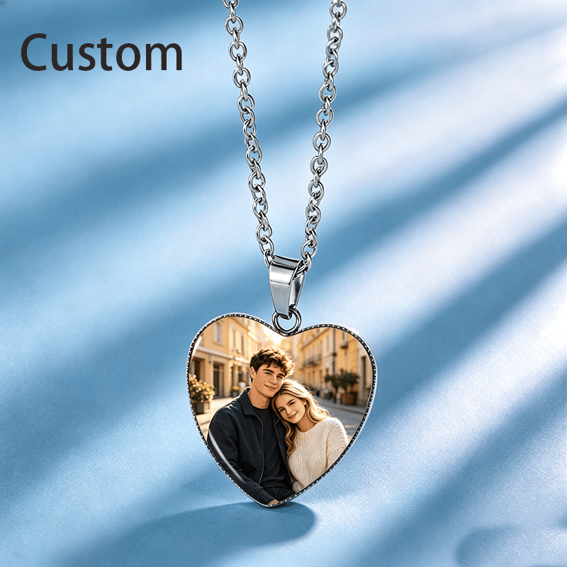 TEMU 1pc Collana a Cuore in Acciaio 304 Personalizzata con Foto, per Animali Domestici, Famiglia, , , Regalo per