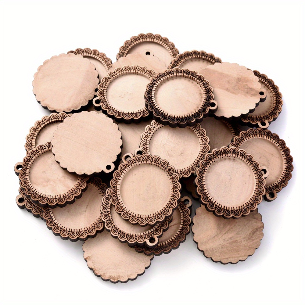 Image of 10 Vintage Round Wooden Pendants, Perfect For Making - Necklace, Earring Accessories, Crafts, And Decorative Projects