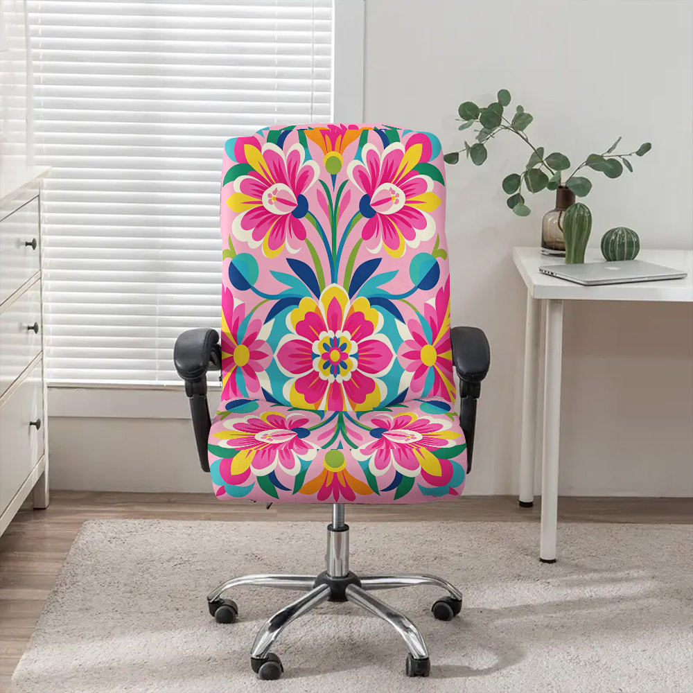 TEMU 1pc Colorful Flowers Pattern Motif Chair Cover, Fabric With Elastic Detachable And Machine Washable Chair Cover. Suitable For Office, Bedroom,