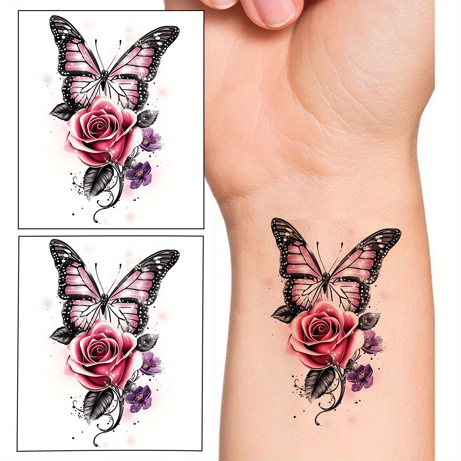 2 Sheets Love Purple Temporary Tattoos Tattoo Body Art Stickers For Party Decor & Favors Fake Tattoos Neck Arm Chest For Women Men Adults