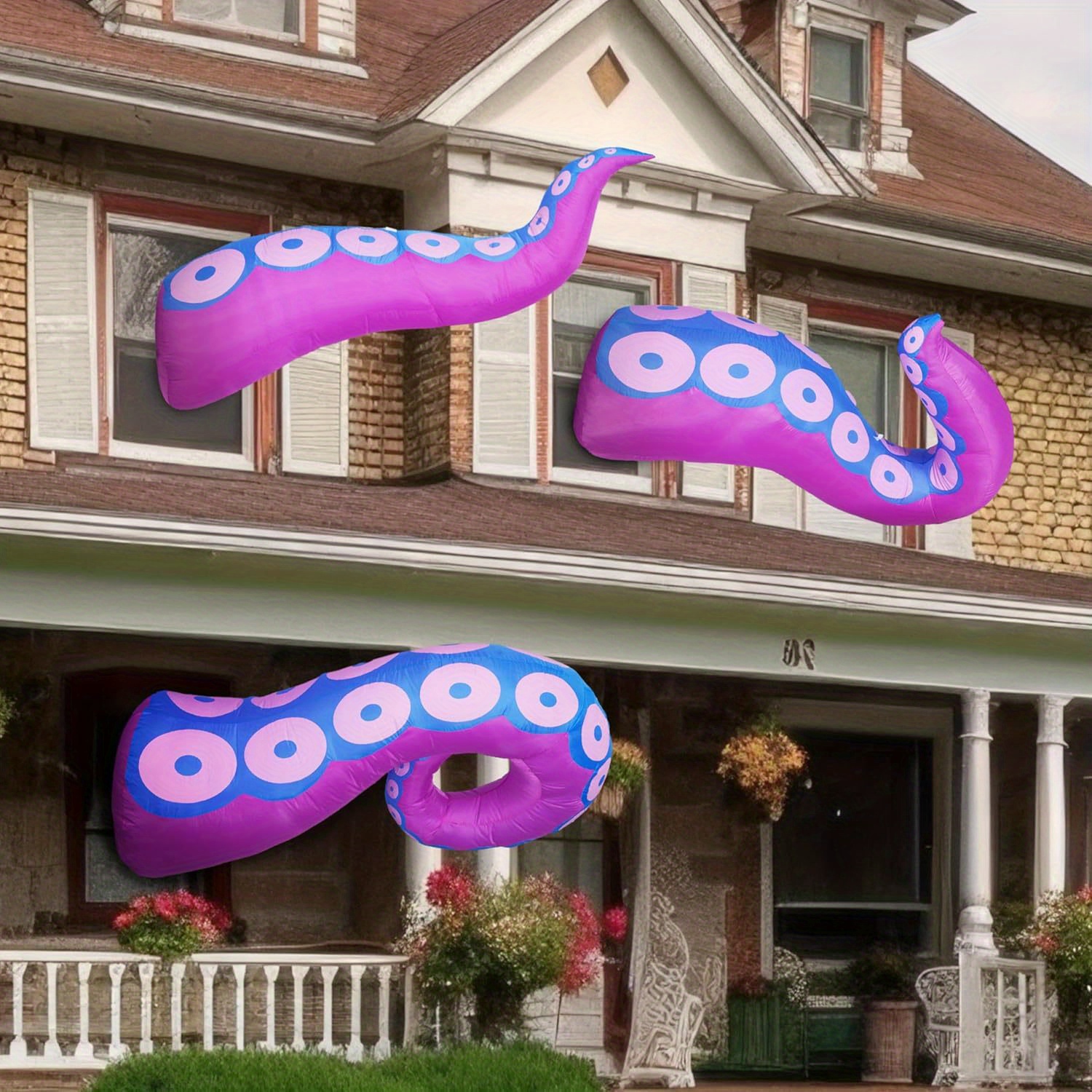 TEMU 3pcs Halloween Inflatables Octopus Tentacle Outdoor Window Decorations, Octopus Legs With Build-in Leds, Halloween Front Door Window Roof Prop,