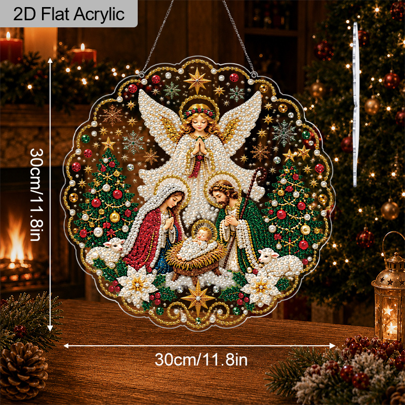 TEMU 2d Flat 1pc Christmas Pearl Hanging Kits, 3d Mixed-sized Beads Craft, Diy Acrylic 30cm/20cm Pearl Diamond Painting Hanging Ornament, Special
