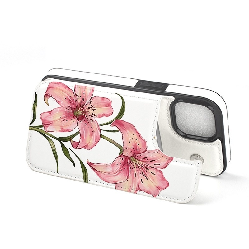 TEMU Phone Case: Elegant Flower Art Printed Synthetic Leather Flip Card Holder Wallet Phone Case For Iphone 17 Pro Max/pro/air/16 Plus/15/14/13
