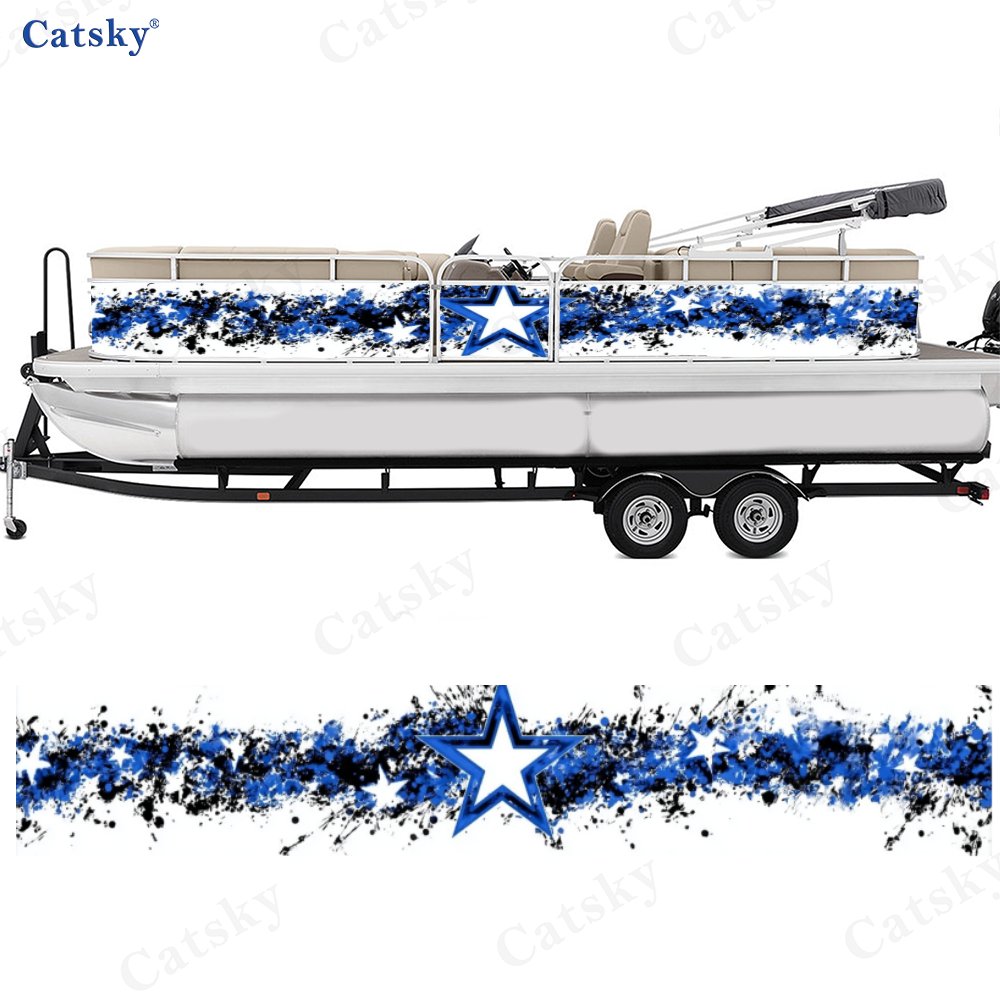 2pcs Vibrant Blue and White Star Boat Wrap Vinyl Decal