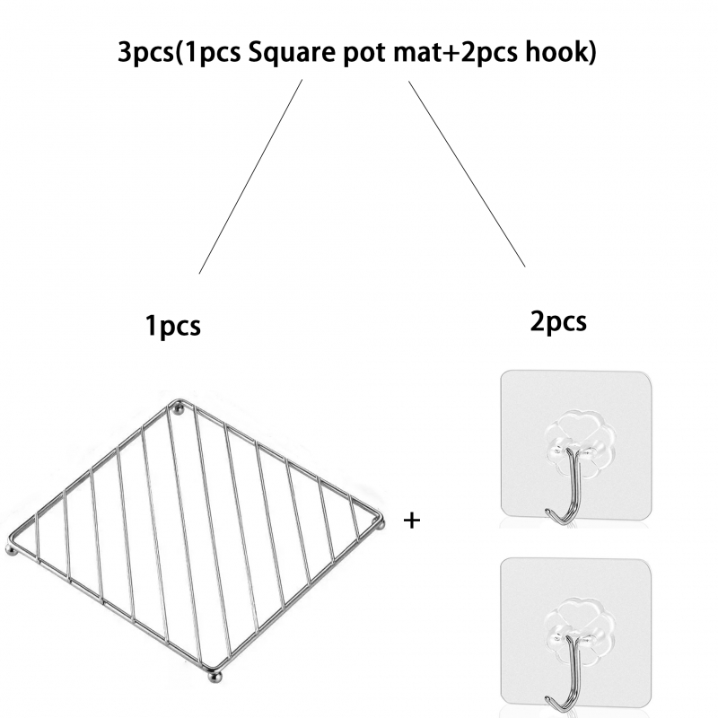 TEMU 3pcs (1pc Square Pot Mat And 2pcs Hooks) Kitchen Countertop Insulation Mat, Household Dining Table Sand Pot, High Temperature Resistant Pot Mat,