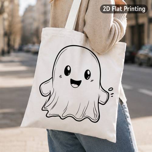 item picture 1pc cute tote bag suitable for halloween party supplies waving print minimalist with open top carrier for grocery shopping beach colors fluorescent 2d flat