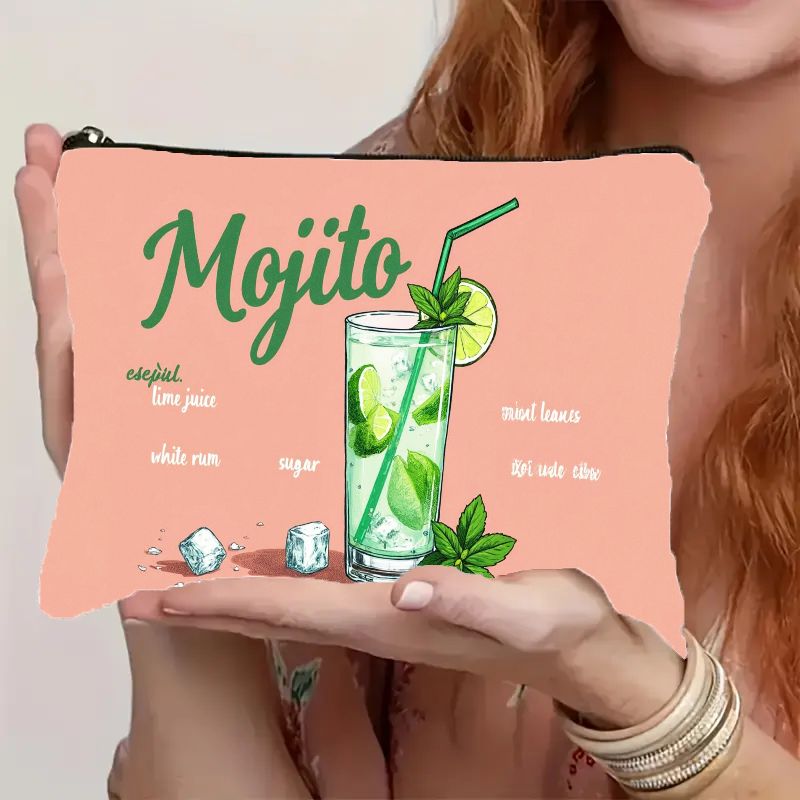 TEMU Borsa Trucco con Stampa Cocktail 2D Piatta e , con Chiusura a Cerniera - e Vivace Borsa Cosmetici per Donne, Organizzatore Portatile per