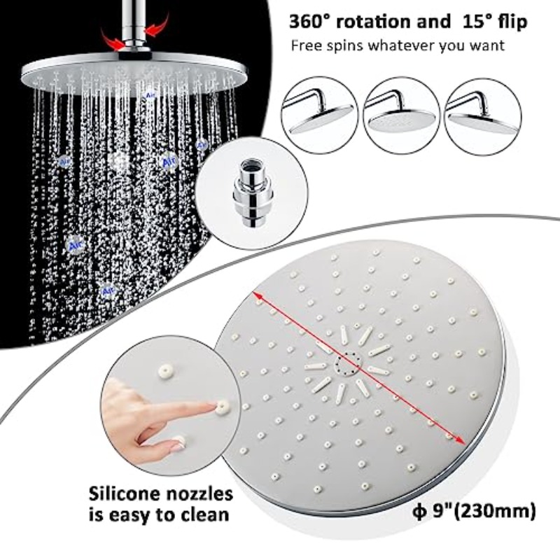 Shower Riser Rail Kit with 9" Rain Shower Head and Handheld Shower Set
