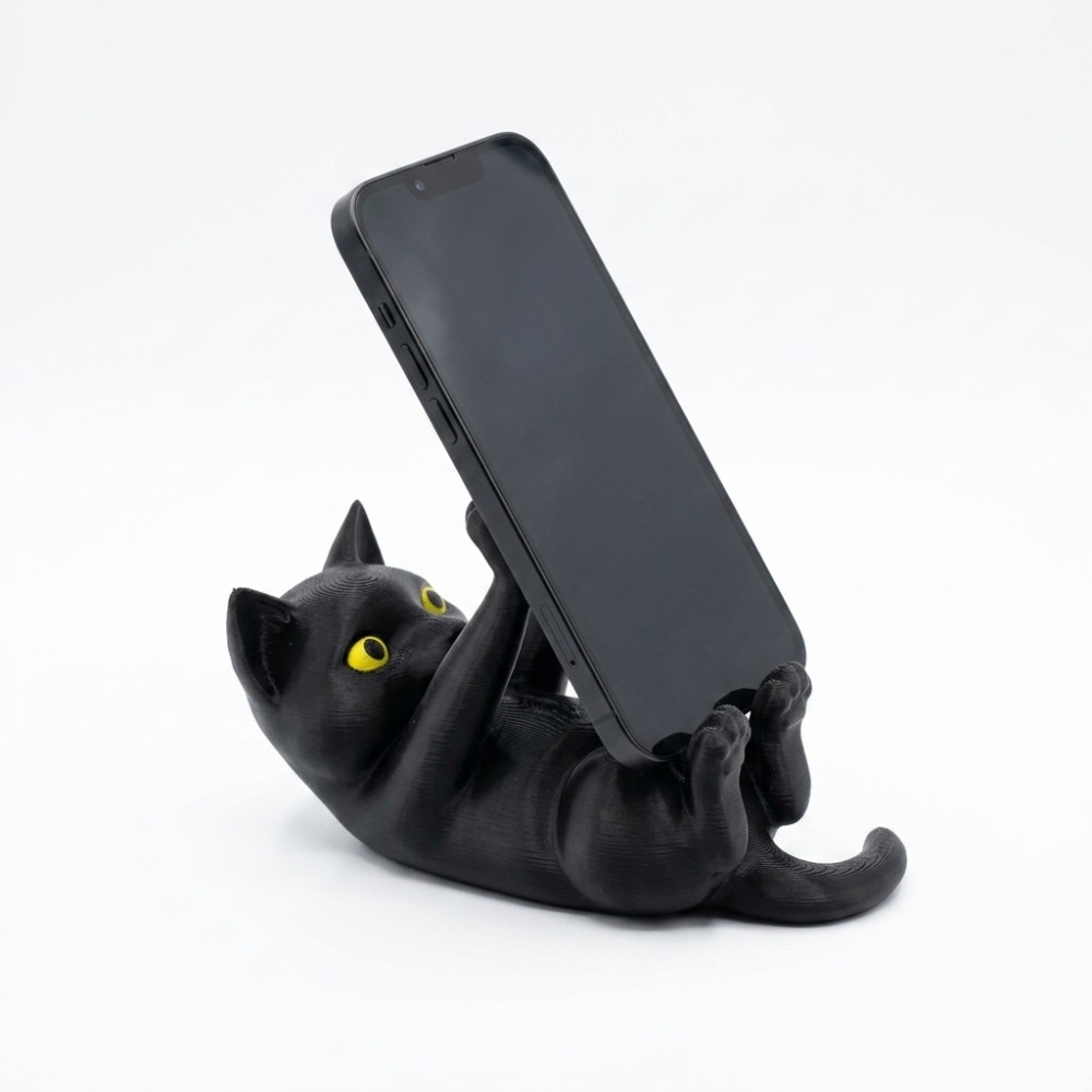 TEMU 3d Lying Black Cat Phone Stand, Adorable -shaped Desktop Phone Stand, Aesthetic Animal Smartphone Holder For Office, Bedroom, And Table Decor