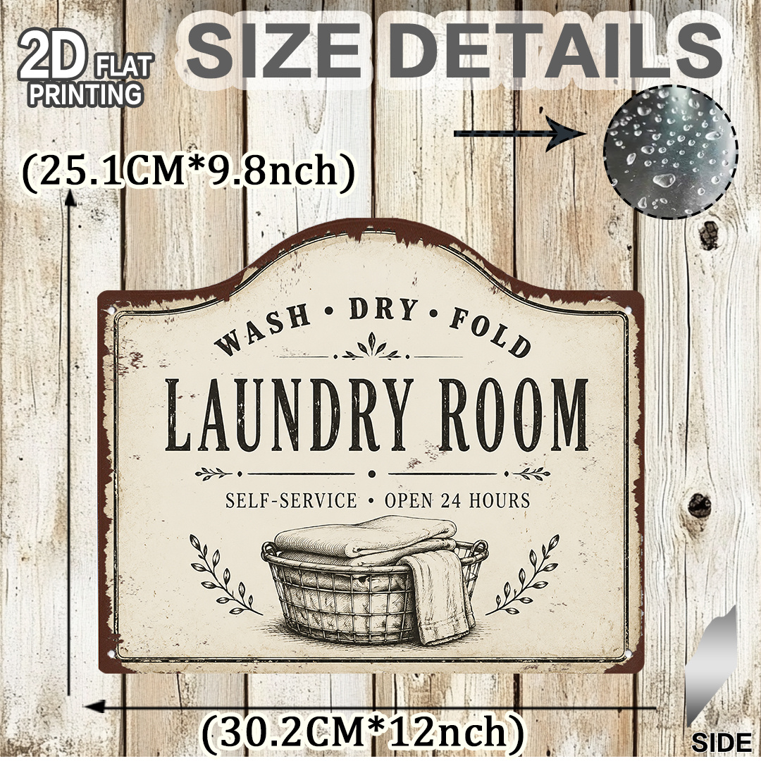 TEMU 2d Flat, [2d Flat] 1pc, Laundry Room Theme Aluminum Decorative Plaque (12x9.8inch), Outdoor Wall Decoration, Housewarming Gifts, Gifts For