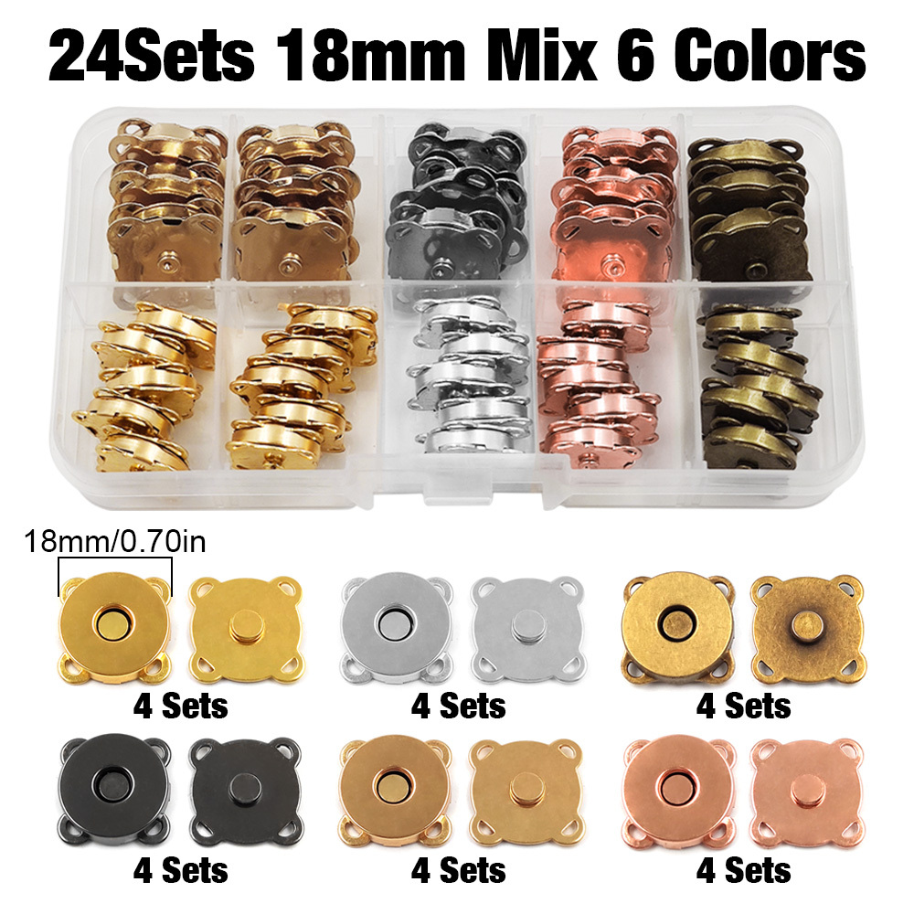 TEMU 24sets 10/14/18mm Sew-on Magnetic Snap Buttons Fastener Magnet Buckles For Handbags Bags Purses Wallets Handmade Project Snap Replace
