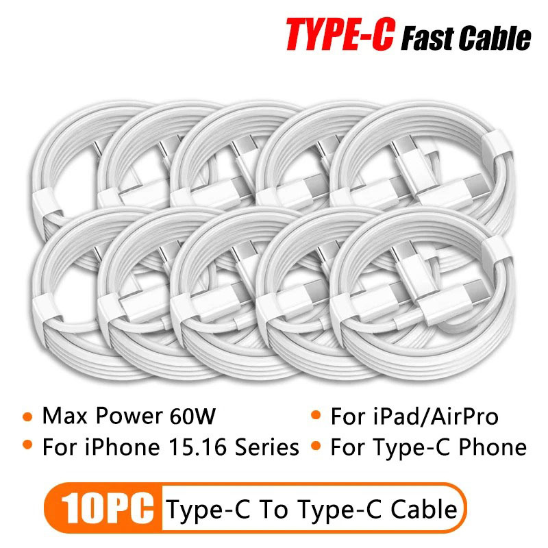 Image of 10pcs 60w Dual Usb C Fast Charging Cable, For Iphone 17 Type C To Type C Fast Charger Cord Compatible For Iphone 17/16/ Pro/15 Pro Max/15 Plus/ipad Pro/ / Macbook/ S25/s24/s23