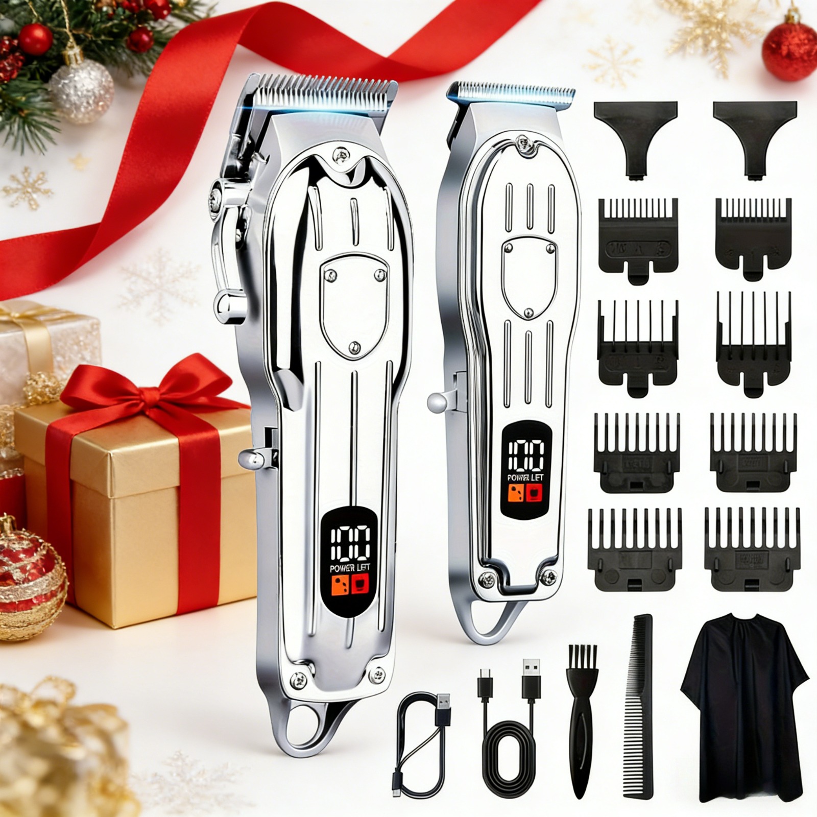 2pcs Set Men's Professional Cordless Hair Clipper Half Set, Rechargeable Lcd Display, Metal Body, Home Haircut, Men's Haircut Set, Father's Day Gift, Birthday Gift