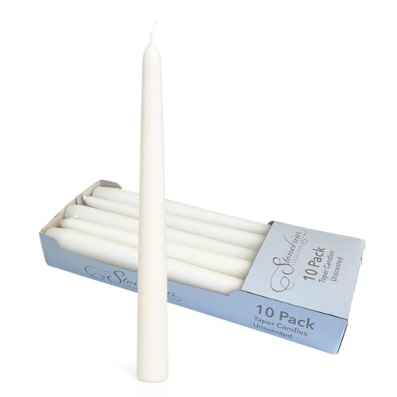 tall 10 white unscented 10 count taper candles    