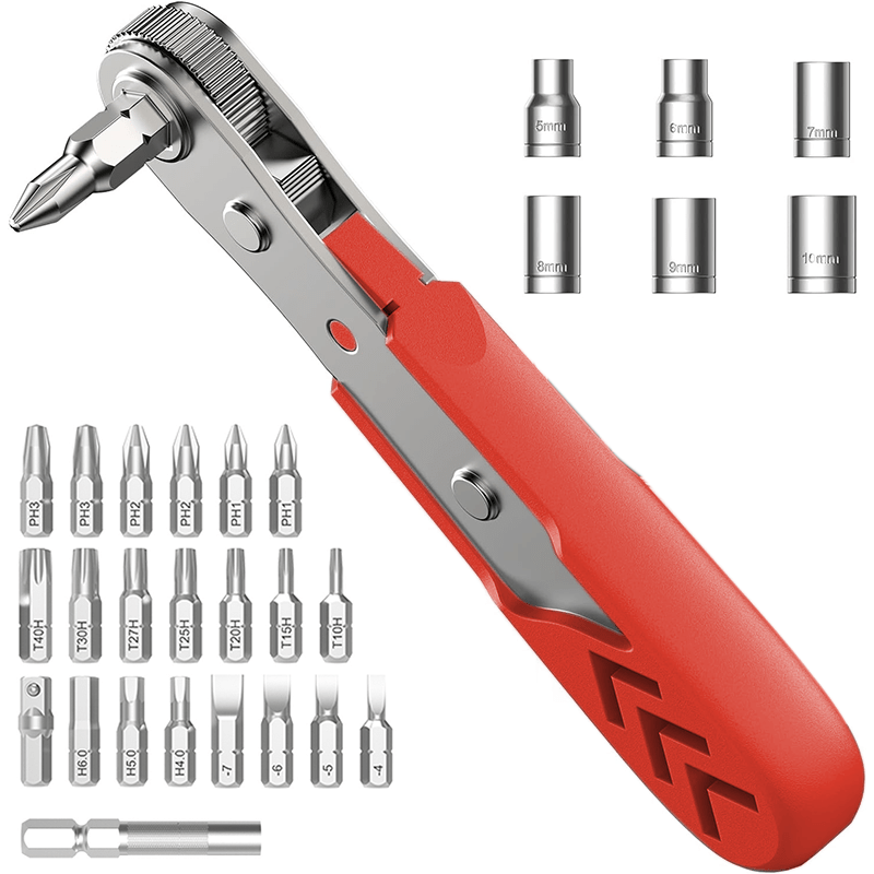 

28-in-1 Right Angle Ratcheting Screwdriver Set With Bearing Steel 36-tooth Mini Wrench - Low Profile, Magnetic Tool For Diy & Repairs, Precision Screwdriver Set