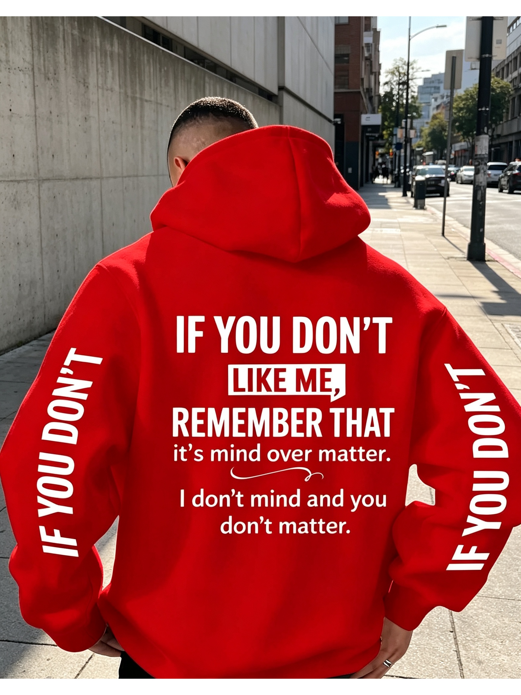 [Printed Design - Not Textured] * Hooded Sweatshirt, Featuring * Graphic Print of the Streetwear Trend &*;Don't * *' *,&*; Embodying * and Serving as an * Symbol for Enthusiasts to *!