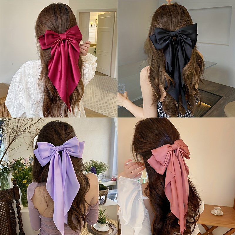 Große Haarschleifen Für Damen – 2 Stück Satin-Schleifen Mit Metallclip, Inkl. Langem Schal, Für Mittellanges & Langes Haar