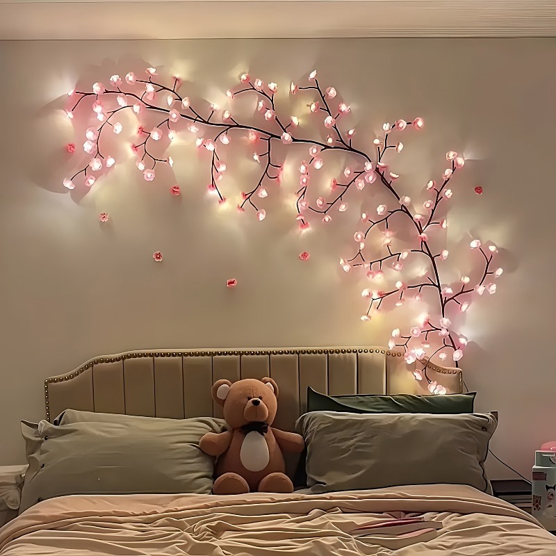 144 light cherry   branch led string lights flexible vine design with 8 flashing   usb powered ideal for bedroom living room wall party valentines day wedding decorations