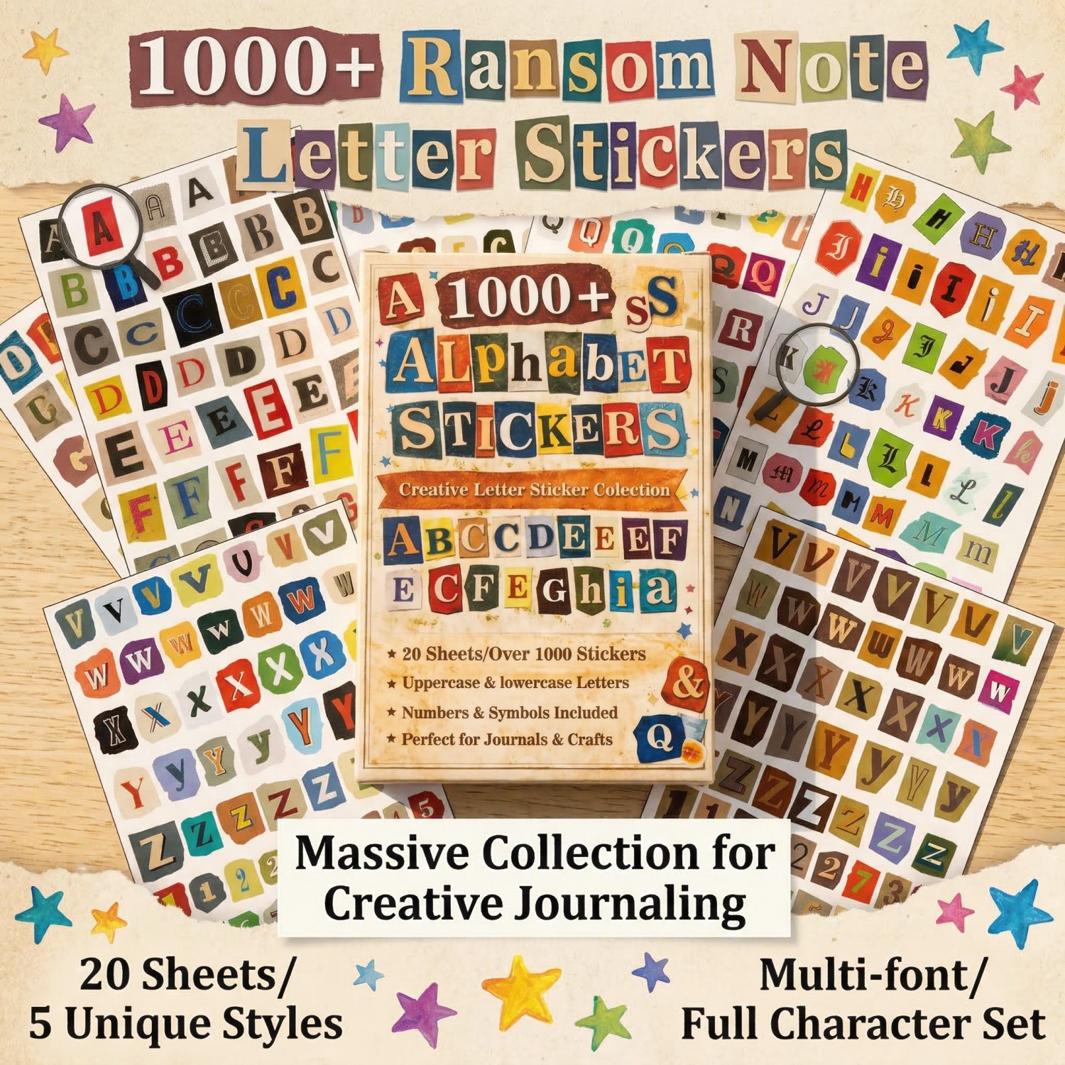 Image of 1000+pcs Alphabet Stickers Suitable For Scrapbooking, Journals & Diy Crafts - Vintage Letter Sheets With /lowercase, Numbers, Symbols, Suitable For Collage, Journals, Planners, Card Making