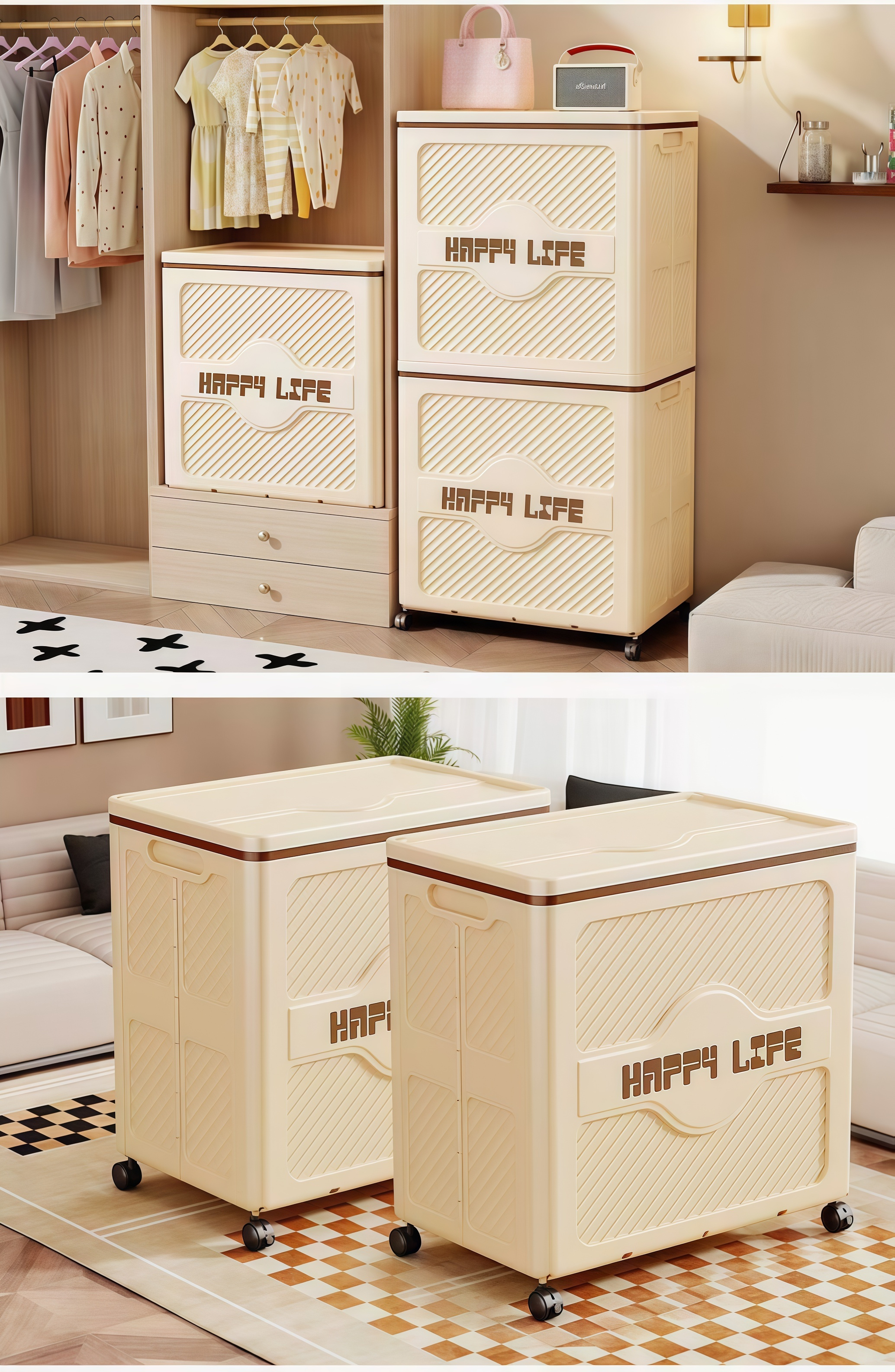 multi functional   storage box foldable stackable bin with wheels large capacity organizer unit ideal for   clothing craft supplies Product details 5