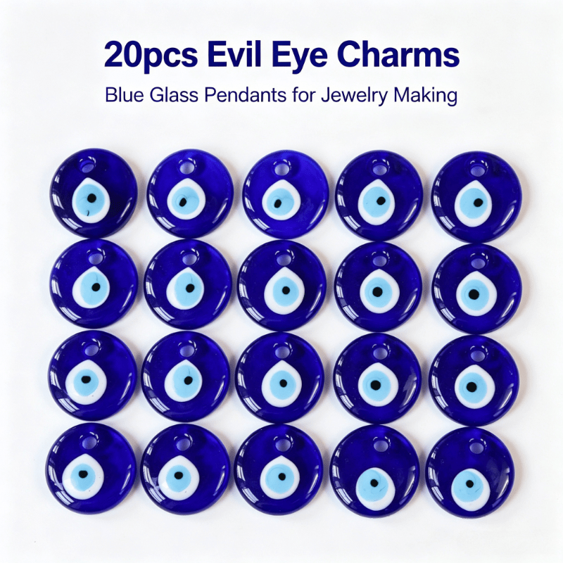 TEMU 20pcs Perles de Verre Œil Maléfique Bleu Amulettes de Protection pour Mur Voiture Rétroviseur Porte-Clés Ornement de Noël Bijoux Artisanat de