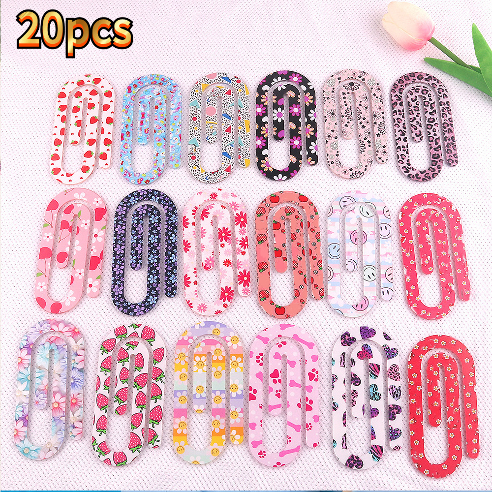 TEMU 20pcs Set Of Extra-large Acrylic Paperclips, Featuring Exquisite Printed Patterns, Made Of Transparent Acrylic Material, Easy , , Thickened