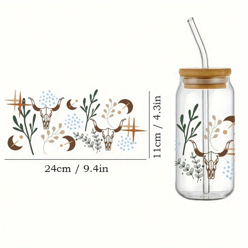 TEMU 4 pièces/Set d'Enveloppes UV DTF Tête de - Décalcomanies de Haute Qualité pour Mugs en Verre de 16oz et Bouteilles d'Eau, Autocollants DIY