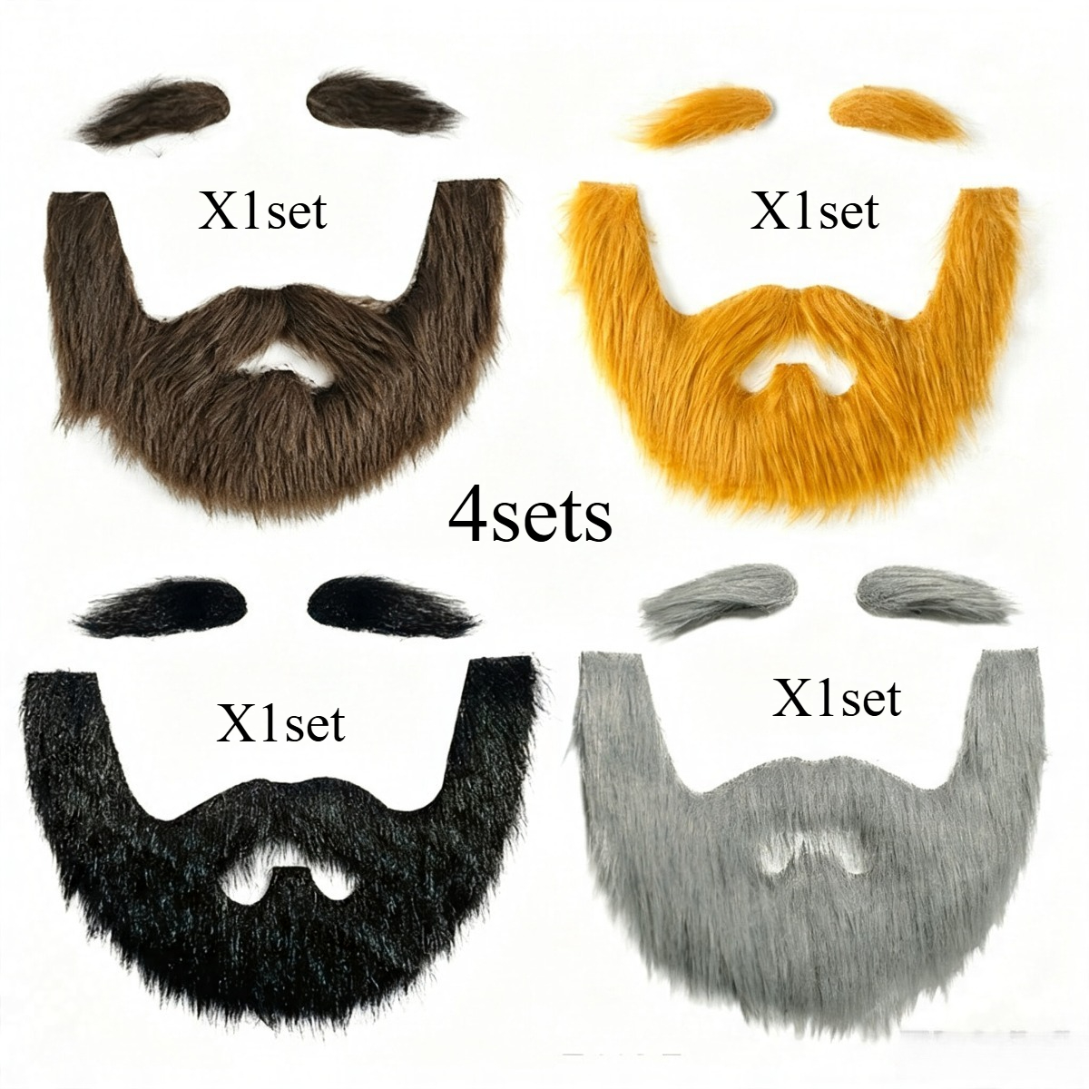 TEMU 4 Sets Fake Beard And Eyebrow Set, Fluffy Plush Facial Hair Costume Additions, Ginger Gray Fake Beard Kit For Halloween Cosplay, Viking, Dwarf