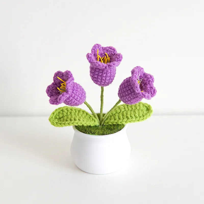 TEMU A Handmade Crocheted Artificial Flower Gift, Featuring A Small Potted Lily Of The Valley, Perfect For Outdoor Camping Or As A Decorative Piece