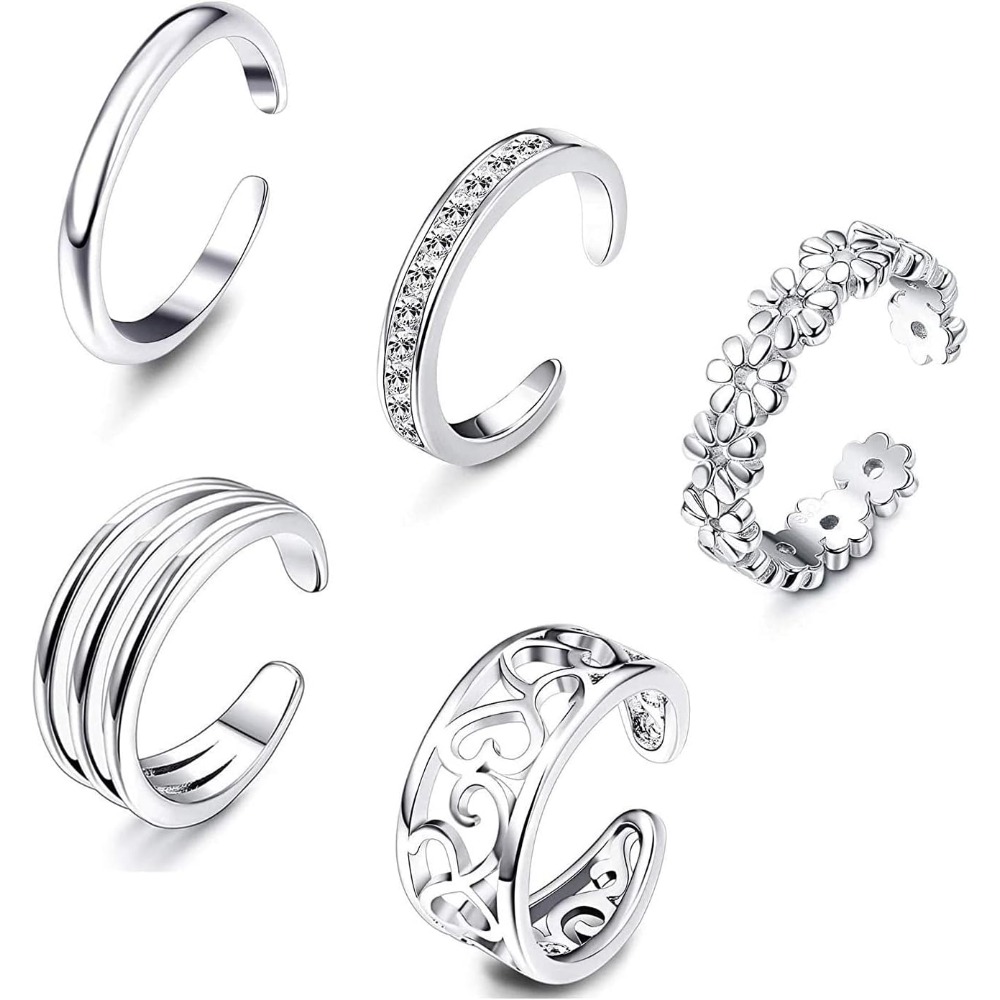 Image of Adjustable Toe Ring Knuckle Ring Set Silvery Jewelry For Summer Beach, For Teenager, For Teenager