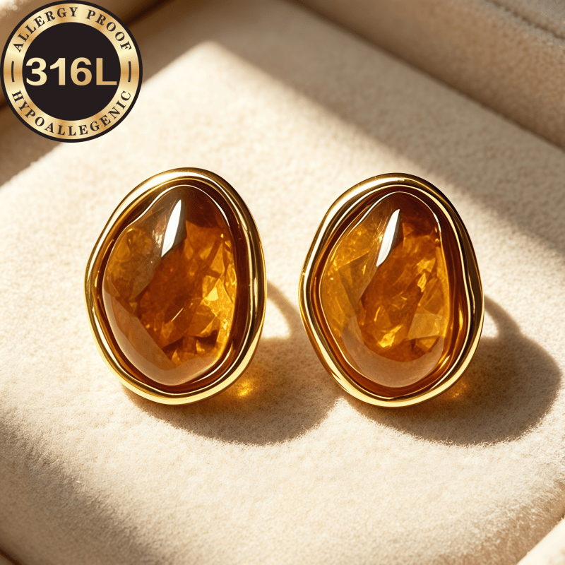 TEMU High-quality 316l Stainless Stud Earrings Agate Earrings Agate Earrings | Hypoallergenic Stud Earrings Easy And Elegant, Suitable For Summer
