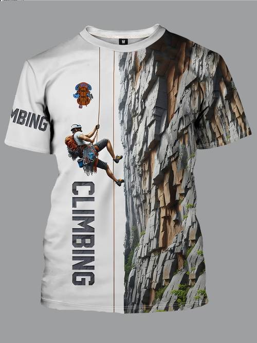 item picture mens short sleeve t shirt with a climbing theme featuring unique outdoor adventure prints casual breathable and stylish for summer