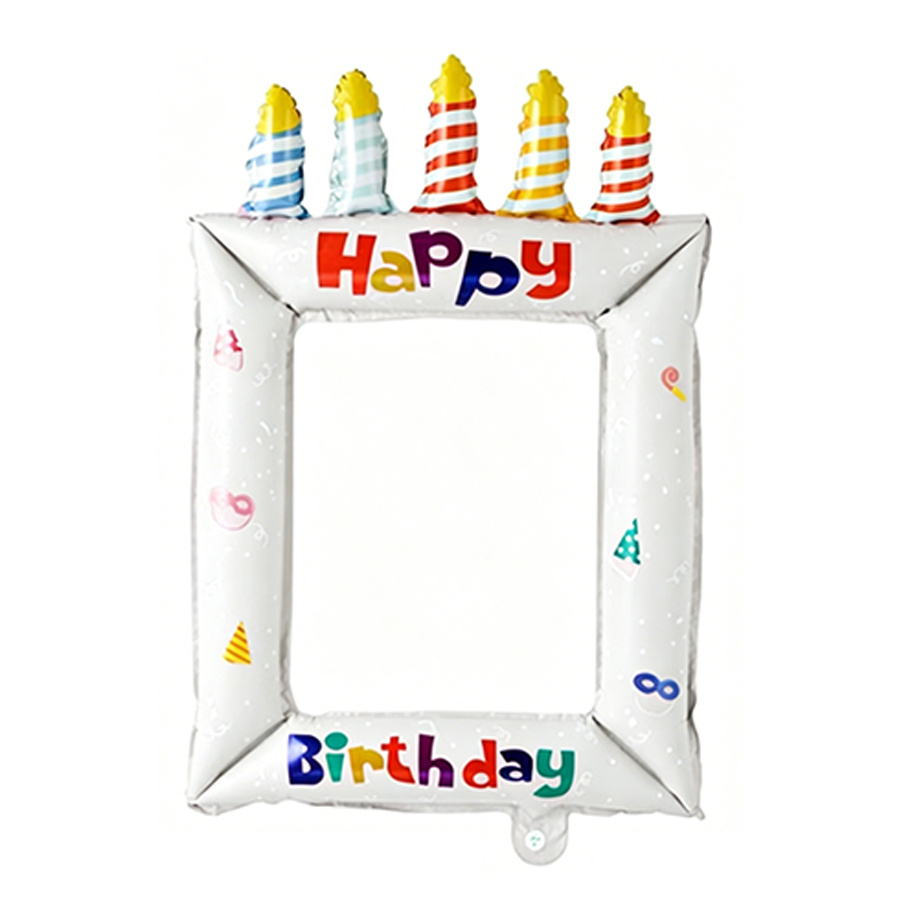 1pc/set White Candle Birthday Photo Frame Balloon, Suitable For Birthday Party Decoration, , First Birthday, Anniversary Decoration, Photo Prop For Birthday, Decorative Balloons
