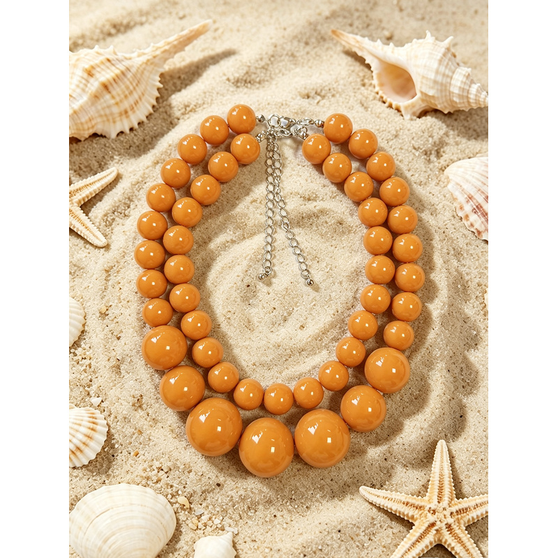 2pc Bohemian Acrylic Round Geometric Necklace Set, Summer